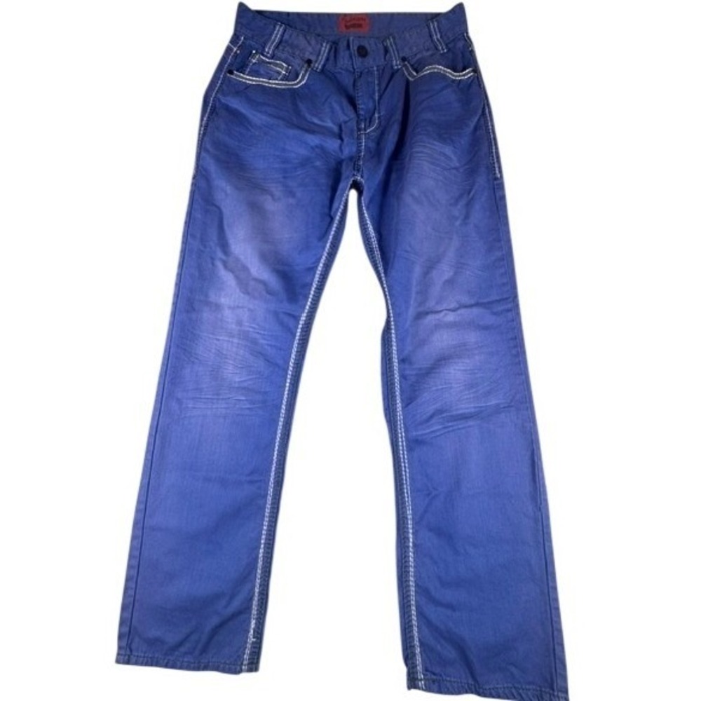 Lamasini Jeans Mens 34 Red Label Blue Straight Leg Contrast Stitch Denim Pants